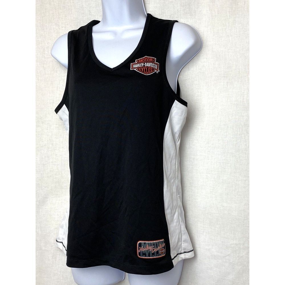 Harley Davidson Womens V Neck Tank Top Black White Size Medium‎ Barnett El Paso